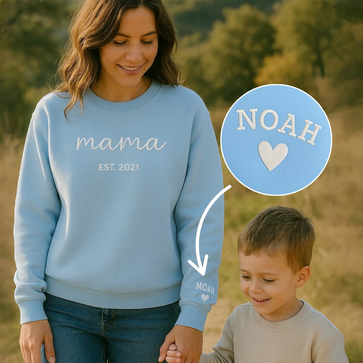 “Personalisiertes Mama-Sweatshirt” mit Kindernamen und Datum