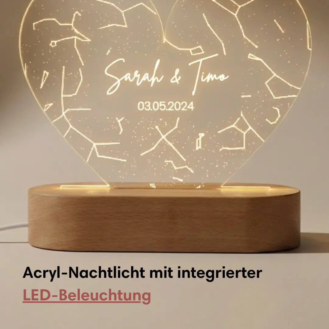 "Sternenhimmel" - Personalisiertes Herz Nachtlicht