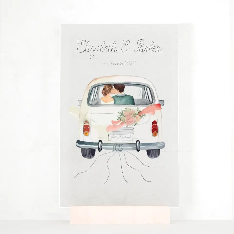 „Just Married“ - Personalisiertes Acryl Glas als Geldgeschenk zur Hochzeit