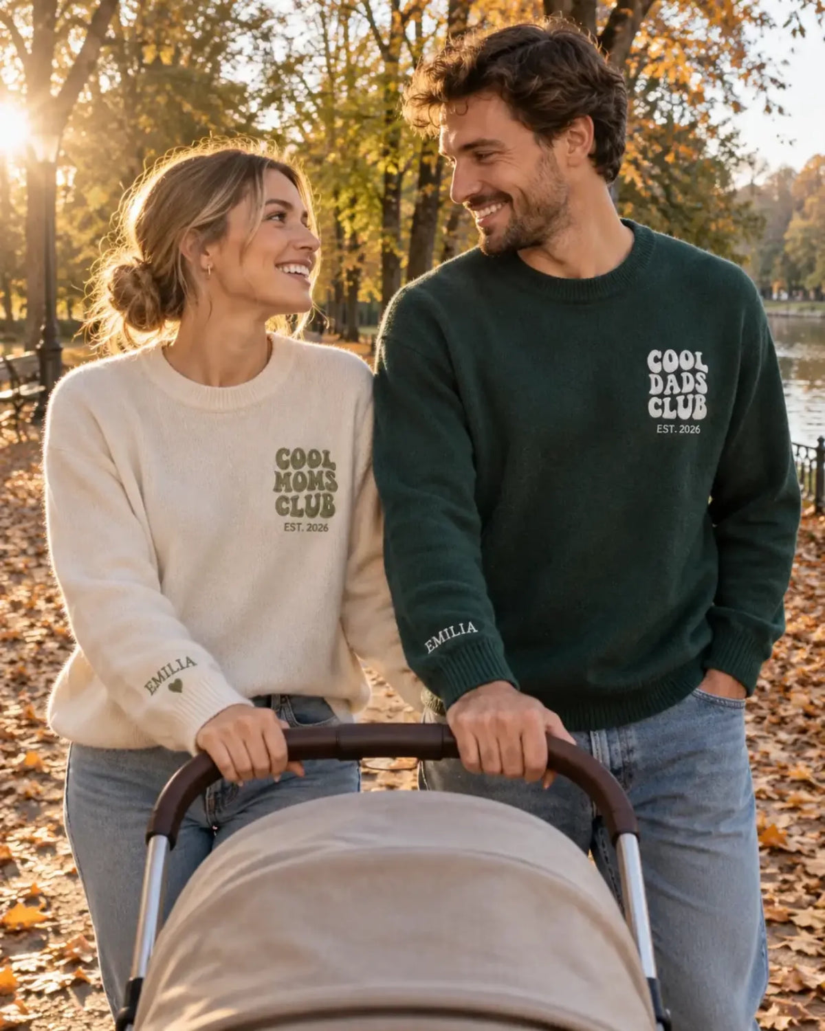 Herbstspaziergang im Partnerlook mit Kinderwagen-4
