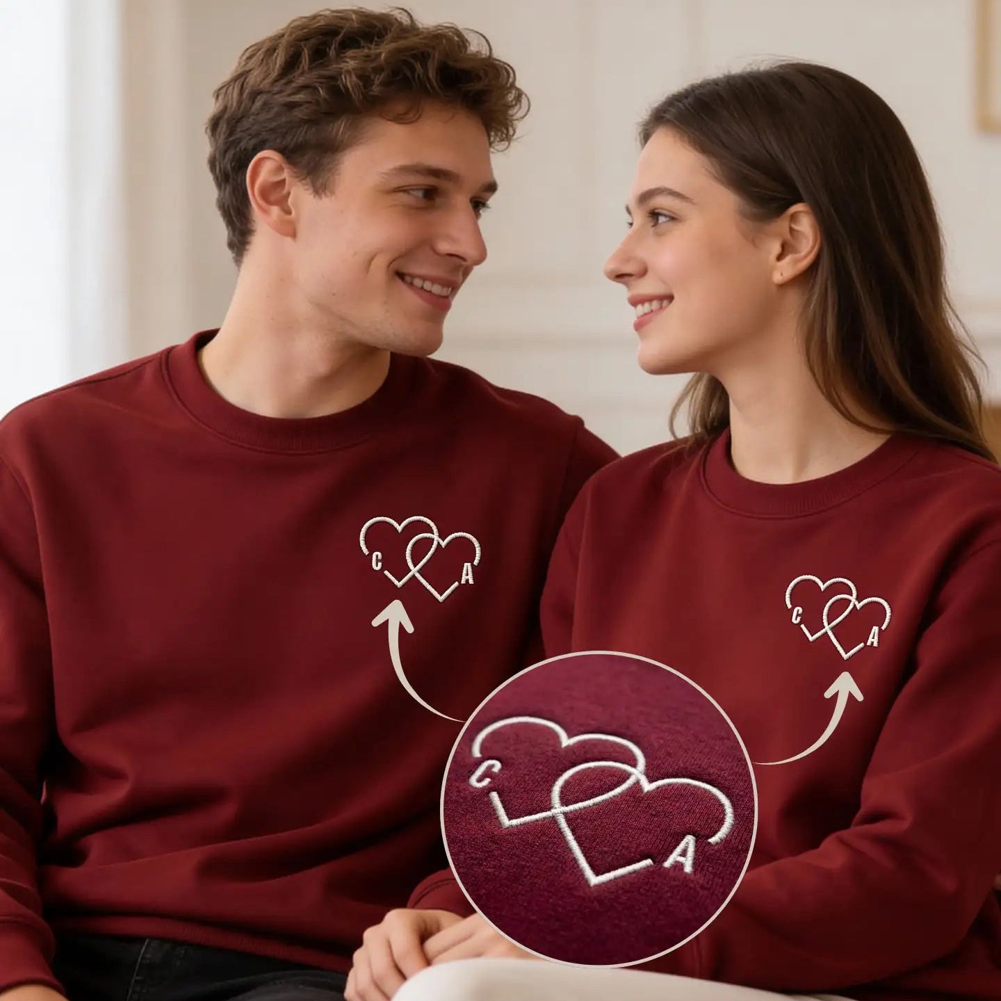 “Couple Herz“ - Personalisiertes, besticktes Sweatshirt mit Initialen