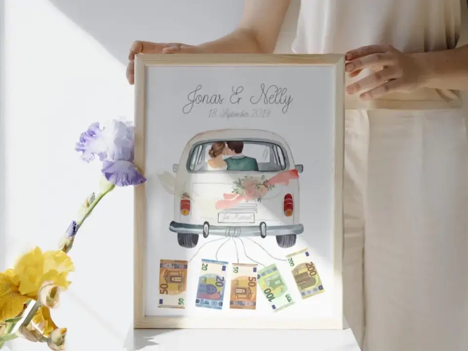 „Just Married" Poster - Personalisiertes Geldgeschenk zur Hochzeit - Wellentine.de