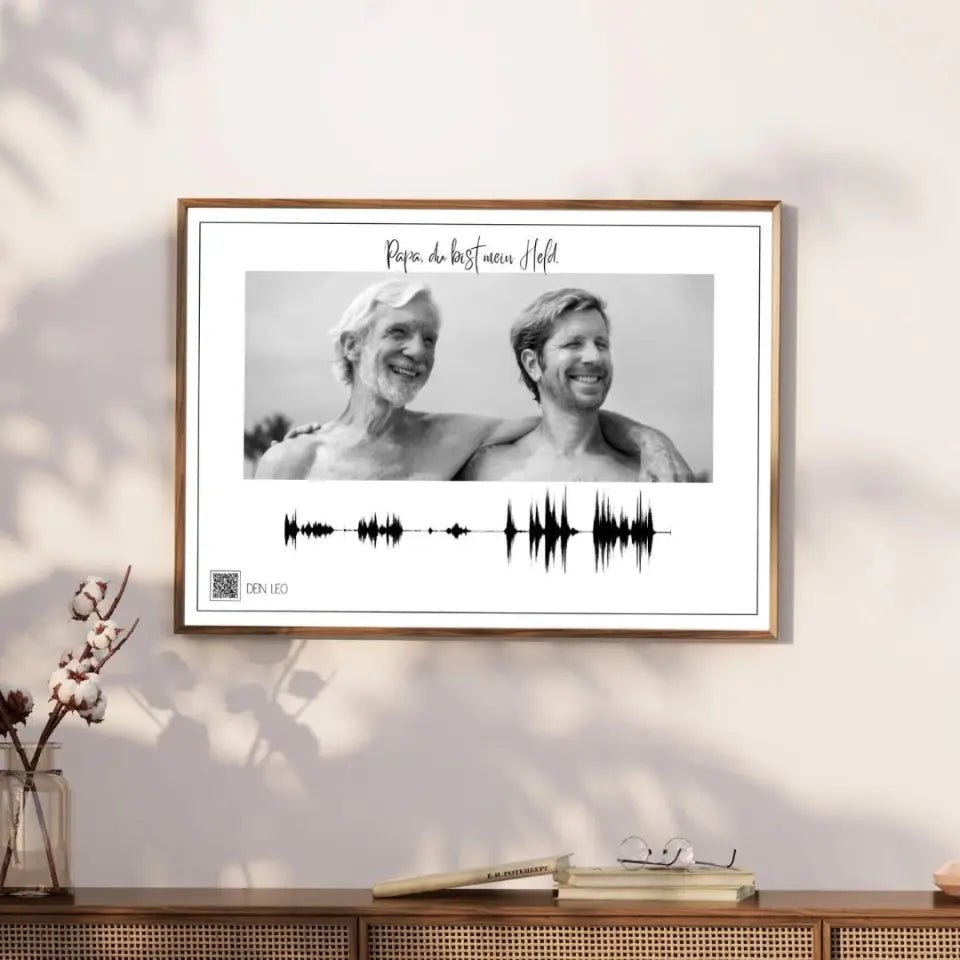 Personalisiertes Soundwave-Poster mit QR-Code zum Vatertag - Wellentine.de