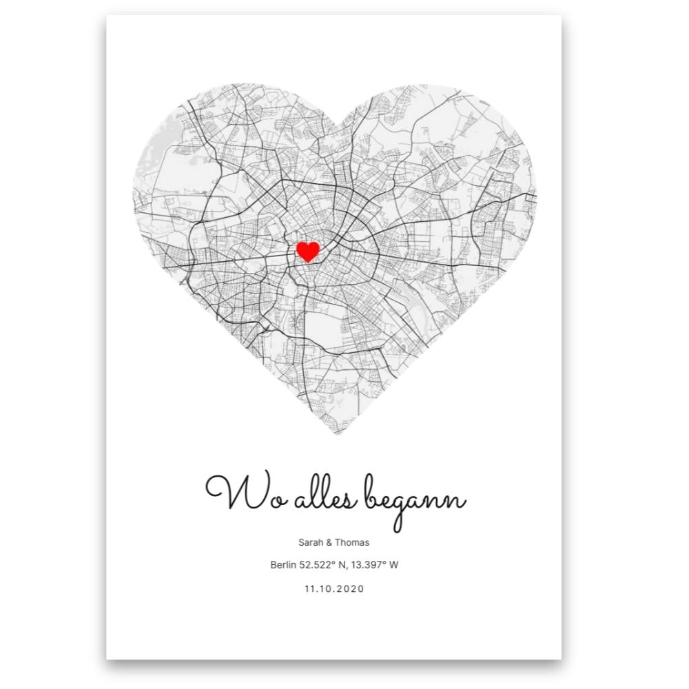 "Wo alles begann" - Personalisiertes Poster - Wellentine.de